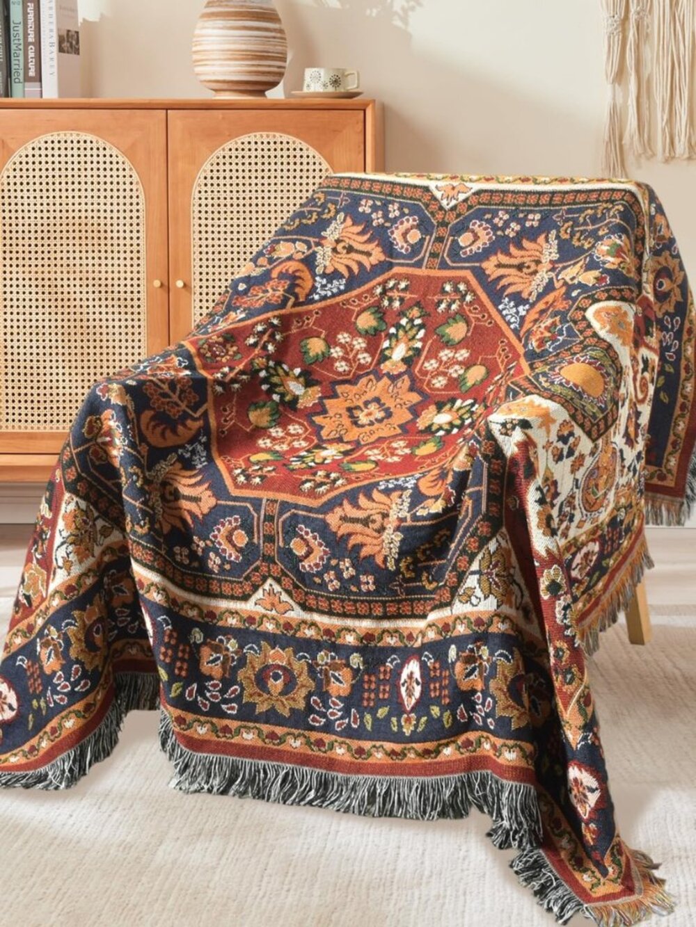 Boho Throw Blanket Reversible Woven Bohemian Tapestry Room Decor